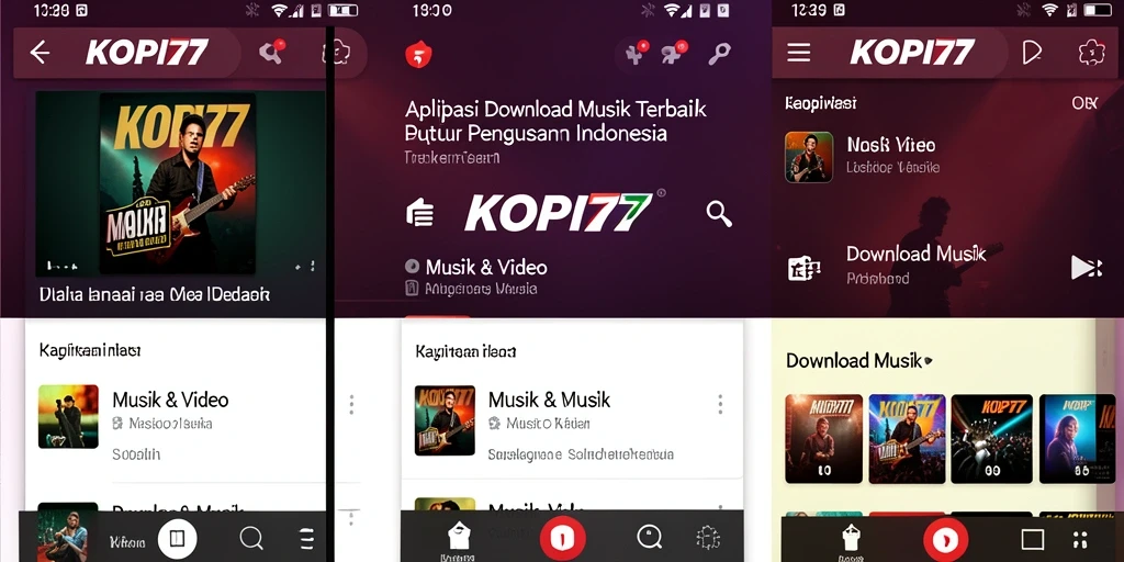 Tampilan antarmuka KOPI77 yang sederhana dan menarik saat mengunduh musik.
