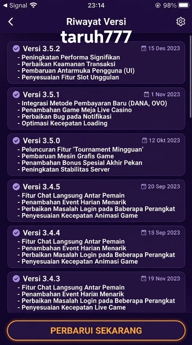 Riwayat Versi Taruh777 untuk Pengguna Android